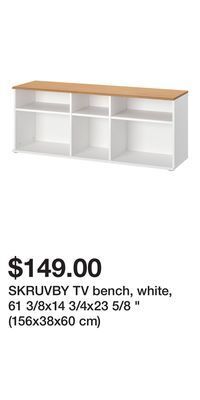 IKEA Skruvby tv bench, white, 61 3/8x14 3/4x23 5/8 " (156x38x60 cm) offer