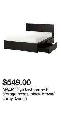 IKEA Malm high bed frame/4 storage boxes, black-brown/luröy, queen offer