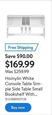 Walmart Homylin white console table simple side table small bookshelf with 4 shelves offer