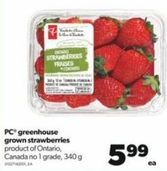 Real Canadian Superstore PC® Greenhouse Grown Strawberries 340 g offer