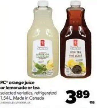 Real Canadian Superstore PC® Orange Juice or Lemonade or Tea 1.54L offer