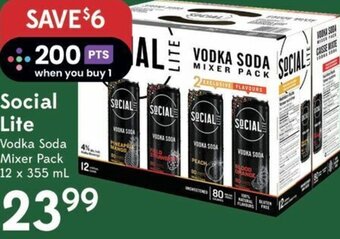 Sobeys Social Lite Vodka Soda Mixer Pack 12 x 355 ml offer