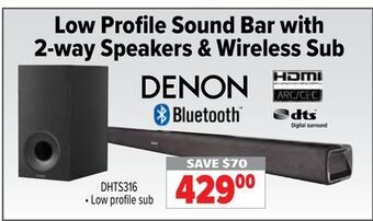 2001 Audio Video Denon low profile sound bar with 2-way speakers & wireless sub offer