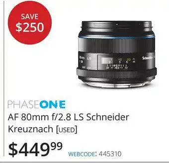 Vistek Schneider phaseone af 80mm f/2.8 ls schneider kreuznach [used] offer