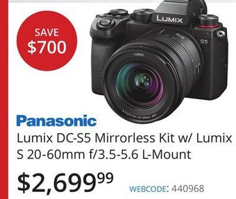 Vistek Panasonic lumix dc-s5 mirrorless kit w/ lumix s 20-60mm f/3.5-5.6 l-mount offer