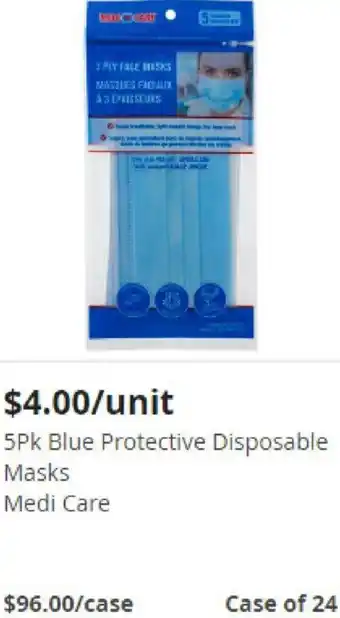 Dollarama 5Pk Blue Protective Disposable Masks Medi Care offer