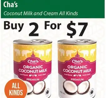 Healthy Planet Cha's coconut milk and cream offer