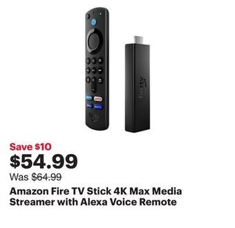 Best Buy Amazon fire tv stick 4k max media streamer with alexa voice remote offer