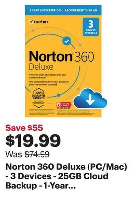 Best Buy Norton 360 deluxe (pc/mac) - 3 devices - 25gb cloud backup - 1-year subscription - digital download offer