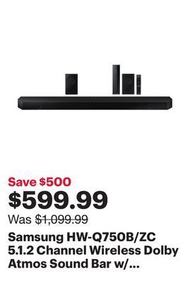Best Buy Samsung hw-q750b/zc 5.1.2 channel wireless dolby atmos sound bar w/ wireless subwoofer & speakers offer