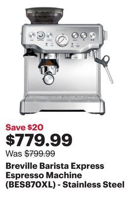 Best Buy Breville barista express espresso machine (bes870xl) - stainless steel offer