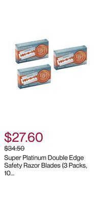 Hudson's Bay Super platinum double edge safety razor blades (3 packs, 10 blades/pack) offer