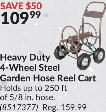 Princess Auto Power fist heavy duty 4-wheel steel garden hose reel cart offer