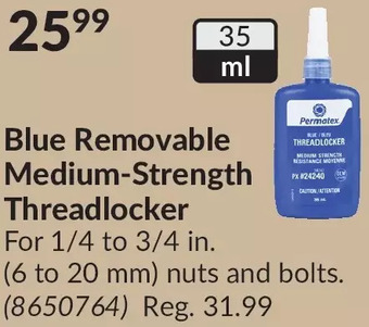 Princess Auto Permatex blue removable medium-strength threadlocker offer