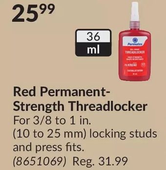 Princess Auto Permatex red permanent strength threadlocker offer