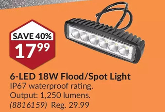 Princess Auto Evergear 6-led 18w flood/spot light offer