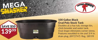 Princess Auto Little giant 100 gallon black oval poly stock tank offer