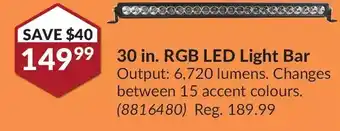 Princess Auto Evergear 30 in. rgb led light bar offer