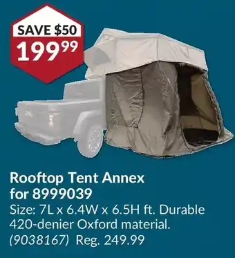 Princess Auto Northern ridge rooftop tent annex for 8999039 offer