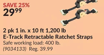 Princess Auto Erickson 2 pk 1 in. x 10 ft 1,200 lb e-track retractable ratchet straps offer