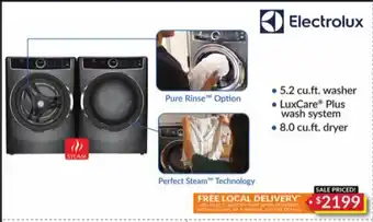 Trail Appliances Electrolux 5,2 cu.ft. washer, luxcare plus wash system, 8,0 cu.ft. dryer offer