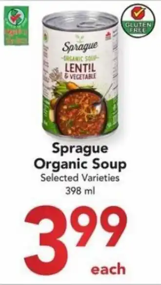 Buy-Low Foods Sprague organic soup selected varieties 398 ml offer