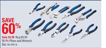 Canadian Tire 10-Pc Pliers And Wrench Set offer