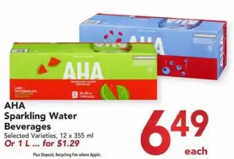 Buy-Low Foods AHA sparkling water beverages selected varieties 12 x 355 ml each offer