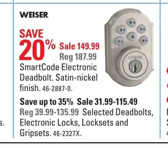 Canadian Tire Smartcode Electronic Deadbolt. Satin-Nickel Finish offer