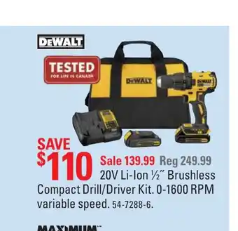 Canadian Tire 20V Li-Lon Brushless Compact Drill/Driver Kit offer