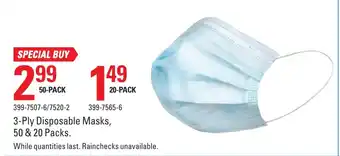 Canadian Tire 3-Ply Disposable Masks, 50&20 Packs offer