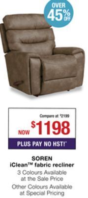 La Z Boy Soren iclean tm fabric recliner offer