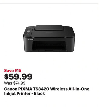 Best Buy Canon pixma TS3420 wireless all-in-one inkjet printer - black offer