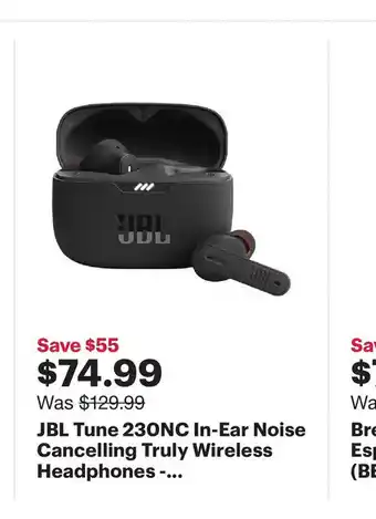 Best Buy JBL tune 230NC in-ear noise cancelling truly wireless headphones offer