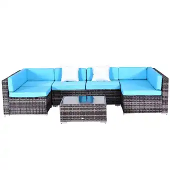 Best Buy Outsunny 7-piece rattan wicker sectional sofa garden set w/ center table & 200g light aqua blue outdoor cushions - grey (7pcs offer