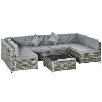 Best Buy Outsunny 7-piece garden wicker rattan lounging sectional set outdoor with all weather cushions - grey (7pcs) offer