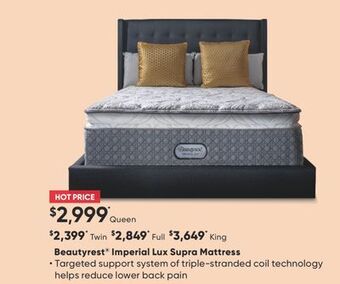 Sleep Country Beautyrest imperial lux supra mattress offer