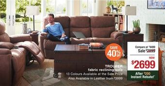 La Z Boy Trouper fabric reclining sofa offer
