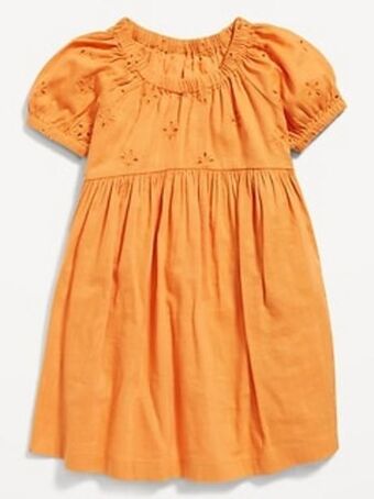 Old Navy Puff-sleeve floral-eyelet fit & flare dress for toddler girls offer
