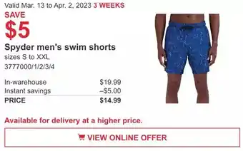 Costco Spyder men's swim shorts offer