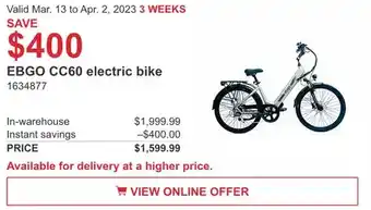 Costco Ebgo cc60 electric bike offer