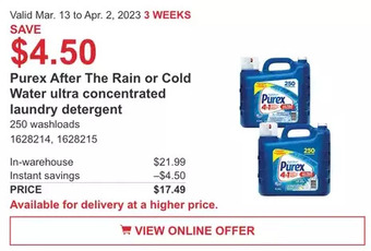Costco Purex after the rain or cold water ultra concentrated laundry detergent offer