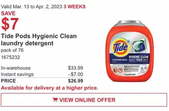 Costco Tide pods hygienic clean laundry detergent offer