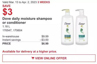 Costco Dove daily moisture shampoo or conditioner offer