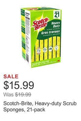 Costco Scotch-brite, heavy-duty scrub sponges, 21-pack offer
