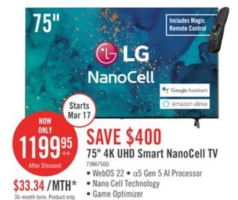 The Brick Lg 75" nanocell nano75 led 4k uhd smart webos tv - 75nano75uqa.acc offer