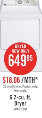 The Brick Ge 6.2 cu. ft. electric dryer with sanifresh cycle - gtx33ebmrws offer