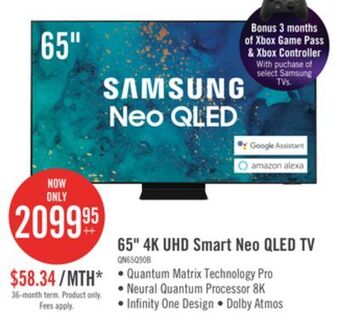 The Brick Samsung 65" qn90b neo qled 4k uhd smart tv - qn65qn90bafxzc offer