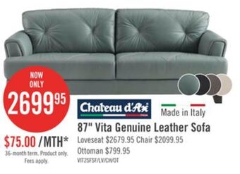 The Brick Vita 100% genuine leather sofa - seafoam offer