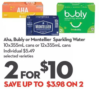 Longo's Aha, bubly or montellier sparkling water offer